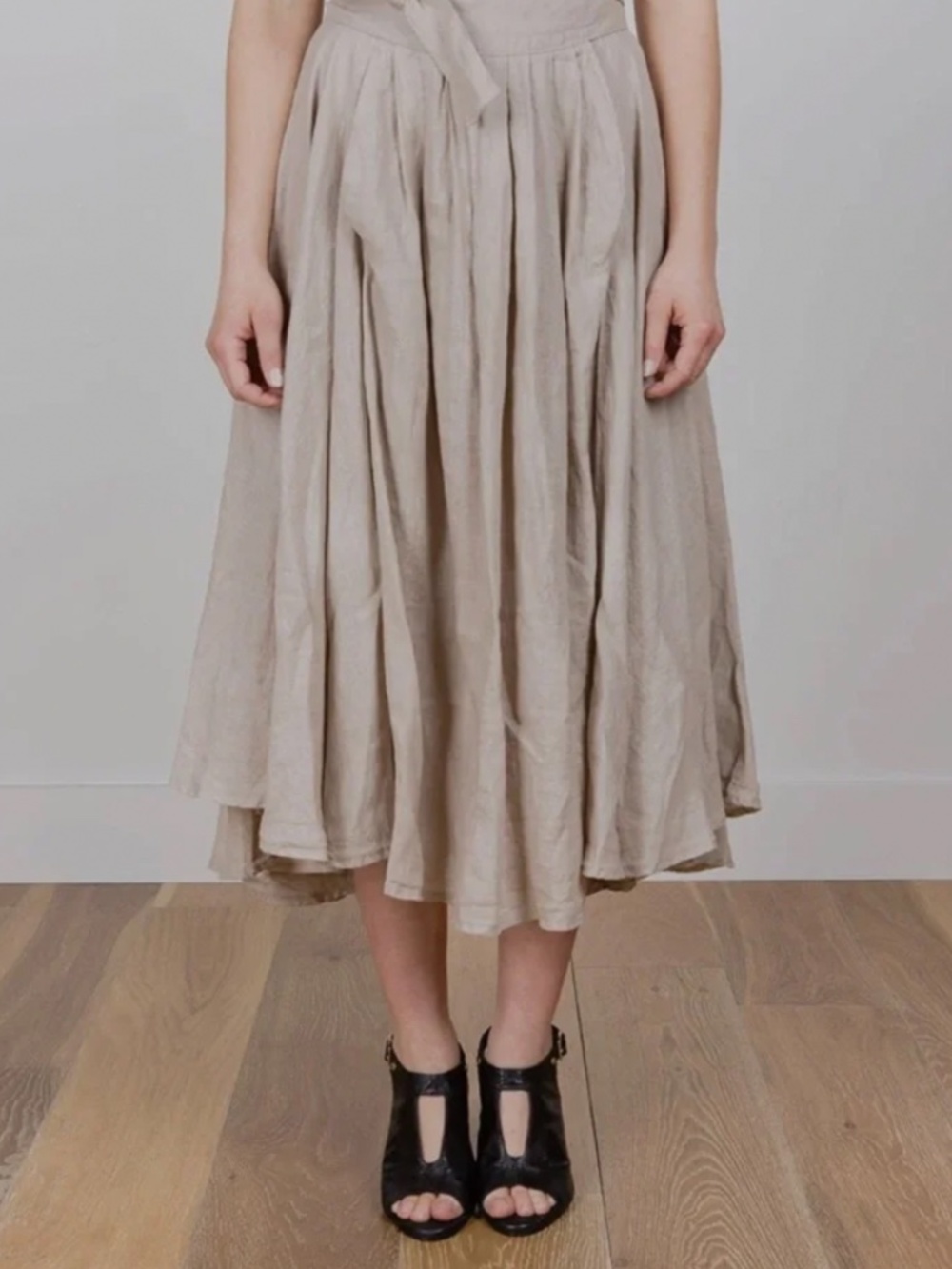 Black Crane Linen Skirt
